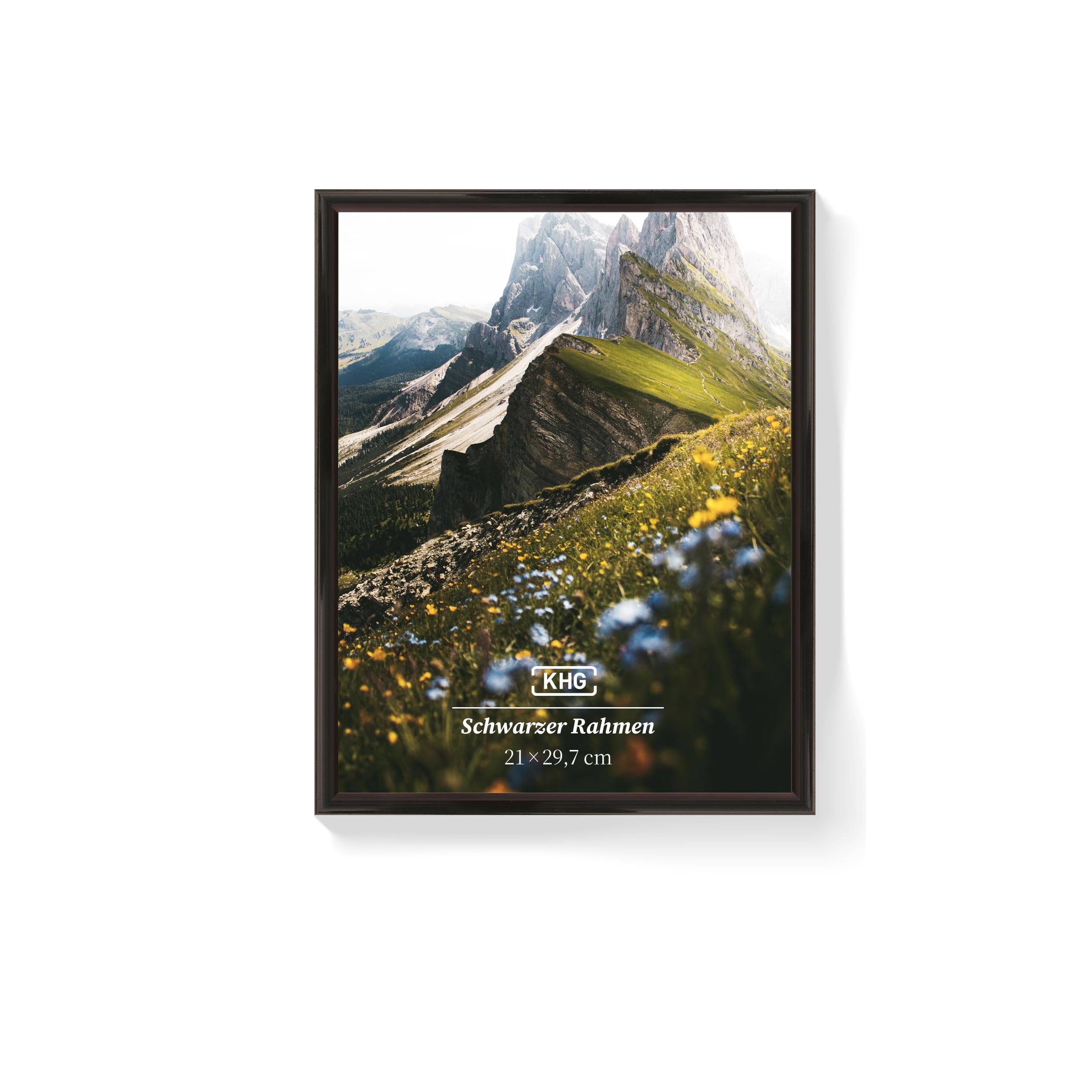 KHG Premium-Bilderrahmen 21x30 cm Schwarz Glasfront & Kunststoff-Rahmen