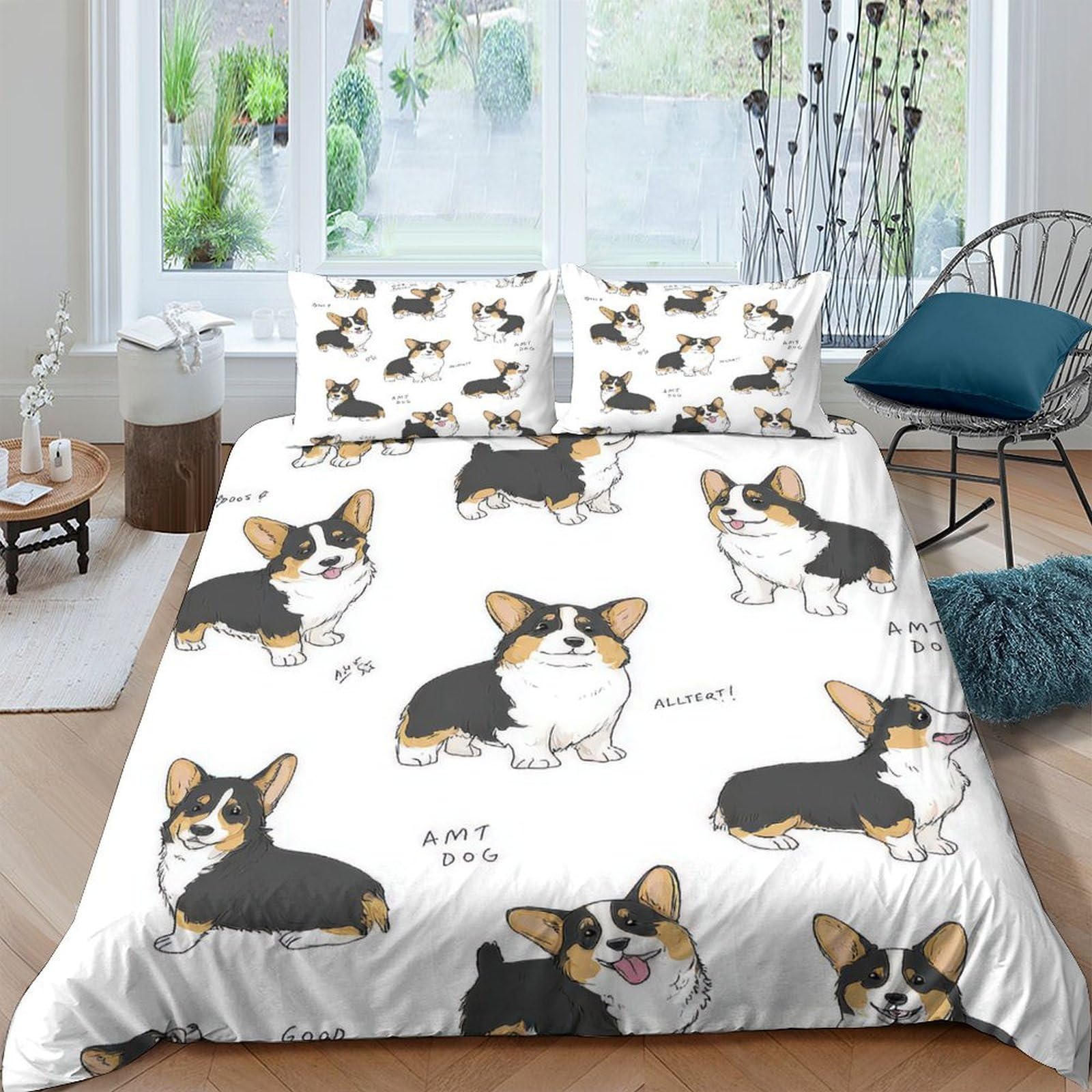 Ctjqhvkz Style-8 3D Printed Corgi Dog Fitted Sheet Microfiber Soft Breathable Cartoon Puppy Bed Cover For Bedroom Dorm Mattress Decor Single（135X200cm）
