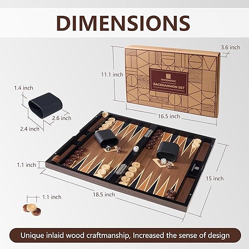 Vista 2 de Juego de backgammon de madera para adultos, estuche clásico de juego de mesa de 15 pulgadas, juego de backgammon plegable de alta calidad con piezas