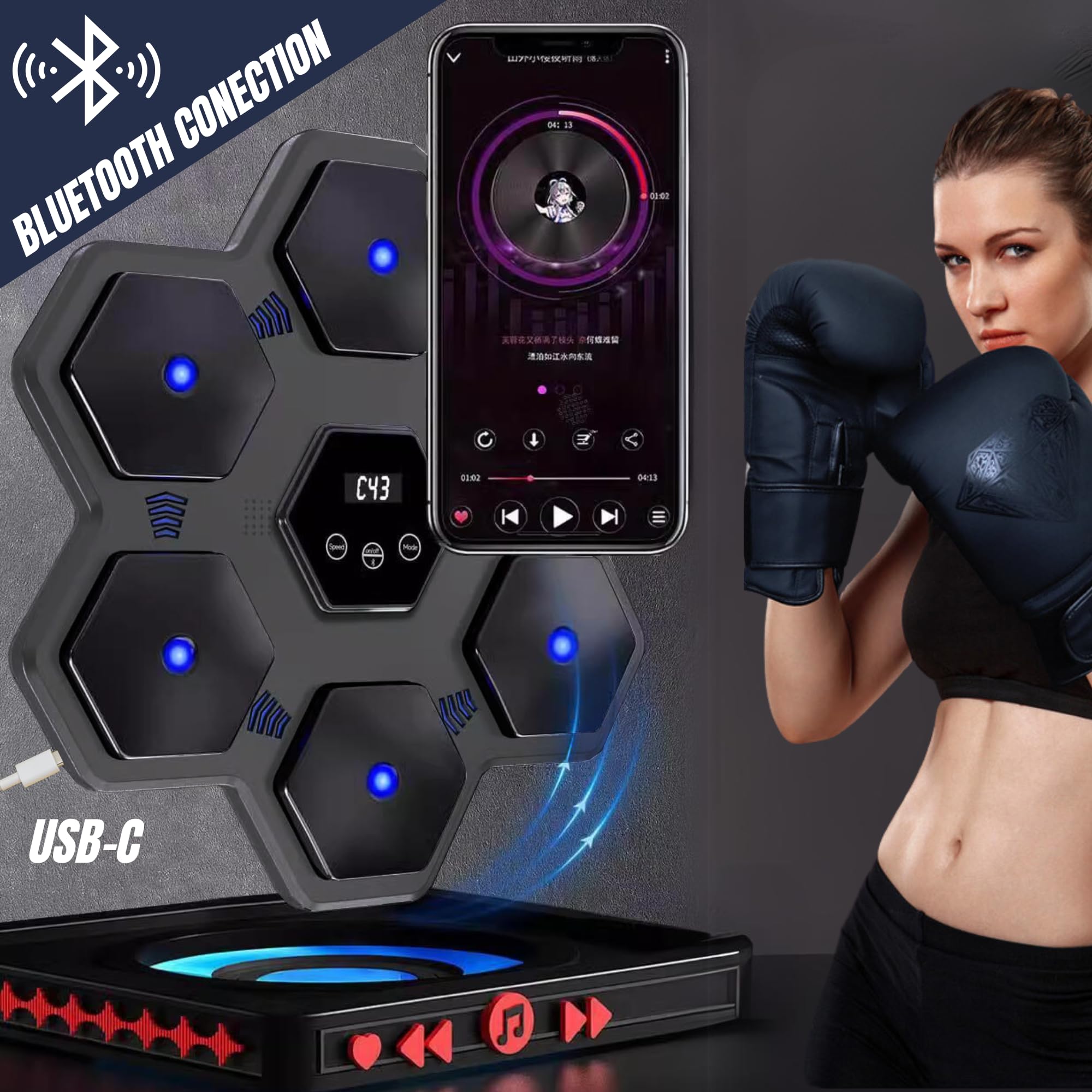 Pade Da Boxe Musicale MAGIC SELECT - Con Luci LED E Bluetooth - Resistente Fino A 200 Kg - Foto 6