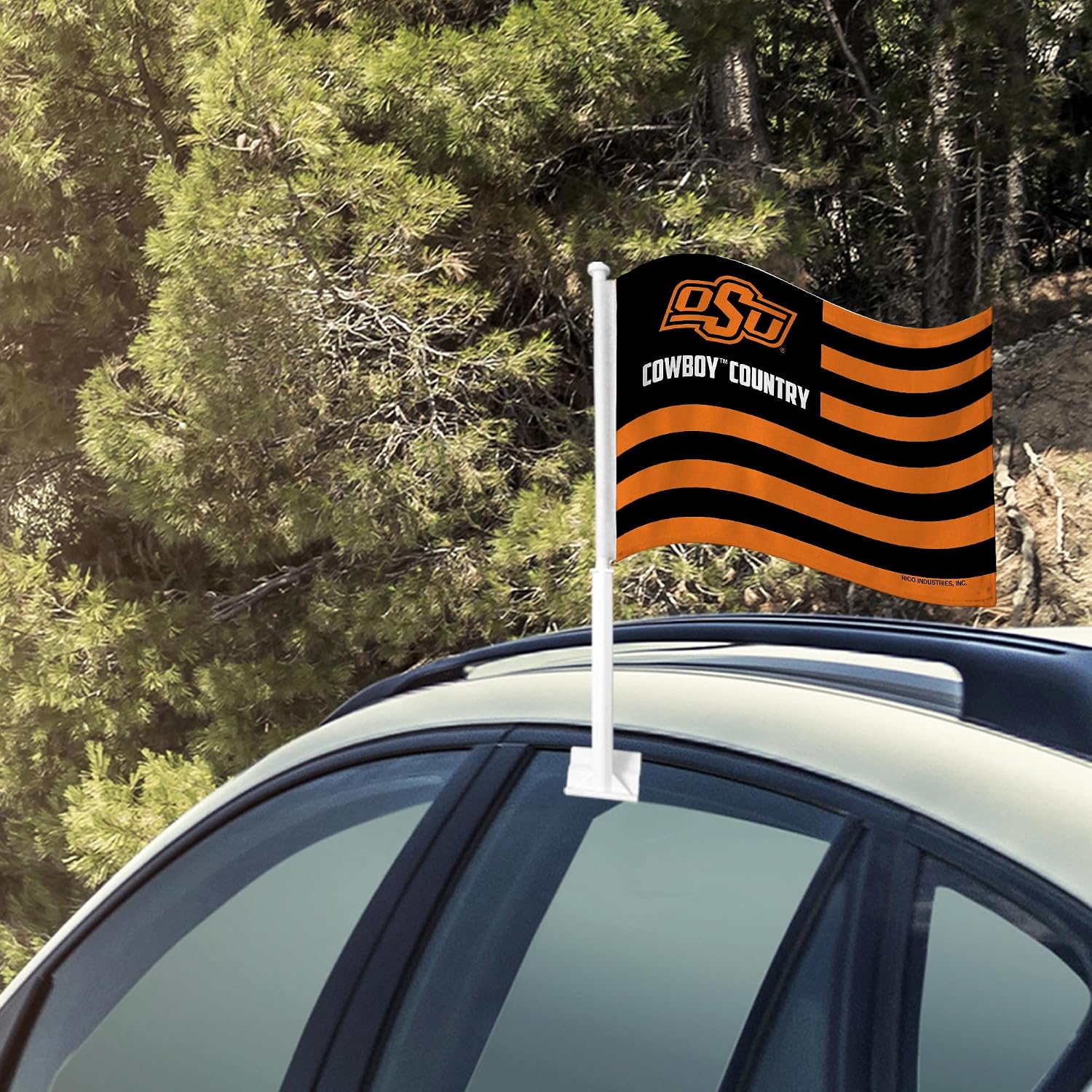 Rico Industries NCAA Oklahoma State Cowboys Country Double Sided Double Sided Car Flag - 16" x 19" - Strong Pole That Hooks onto Car/Truck/Automobile