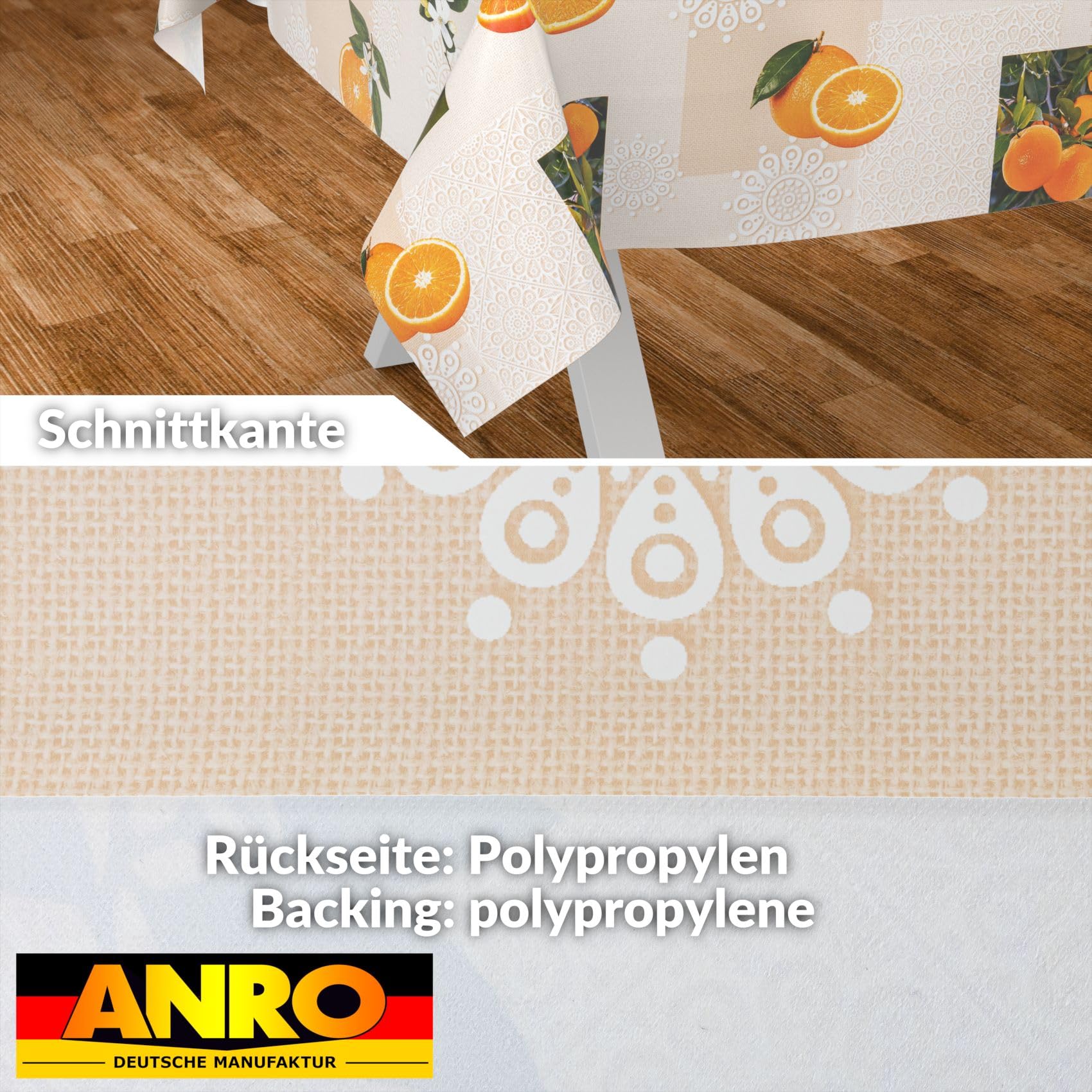 Oilcloth Tablecloth, Washable, Oilcloth, Garden Tablecloth, Outdoor, Indoor, 100 x 140 cm, Cut Edge, Orange - Image 2