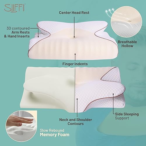 Miniatura 5 de SLIFFI - Almohada cervical de espuma viscoelástica - Almohada de cuello para dolor de cuello y hombros - Almohadas de contorno para dormir de lado