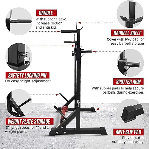 Miniatura 3 de Yes4All Soporte para sentadillas para gimnasio en casa, soporte ajustable para levantamiento de pesas, estación de barra de inmersión, soporte de