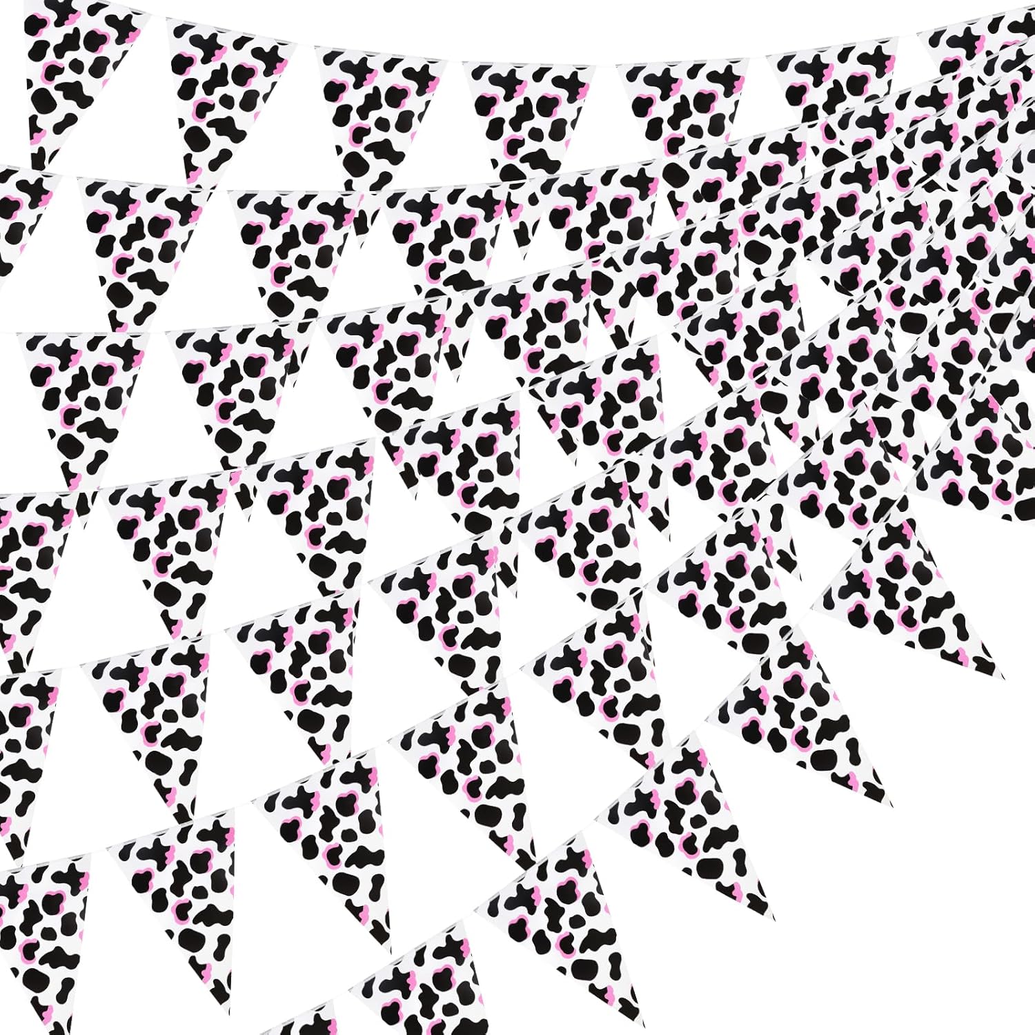 Western Themed Party Decorations 6 Pack Cow Print Pennant Banners Country Farm Cow Print Banner Flags for Cowboy Baby Shower Party Decorations Supplies Pink