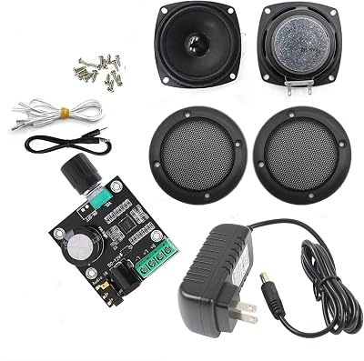 Arcade Game Console Audio Kit, 12V Power Amplifier with 3-inch 5W 8 Ohm Speakers Power Cable AUX for Arcade Game Cabinet Accessories (Black)