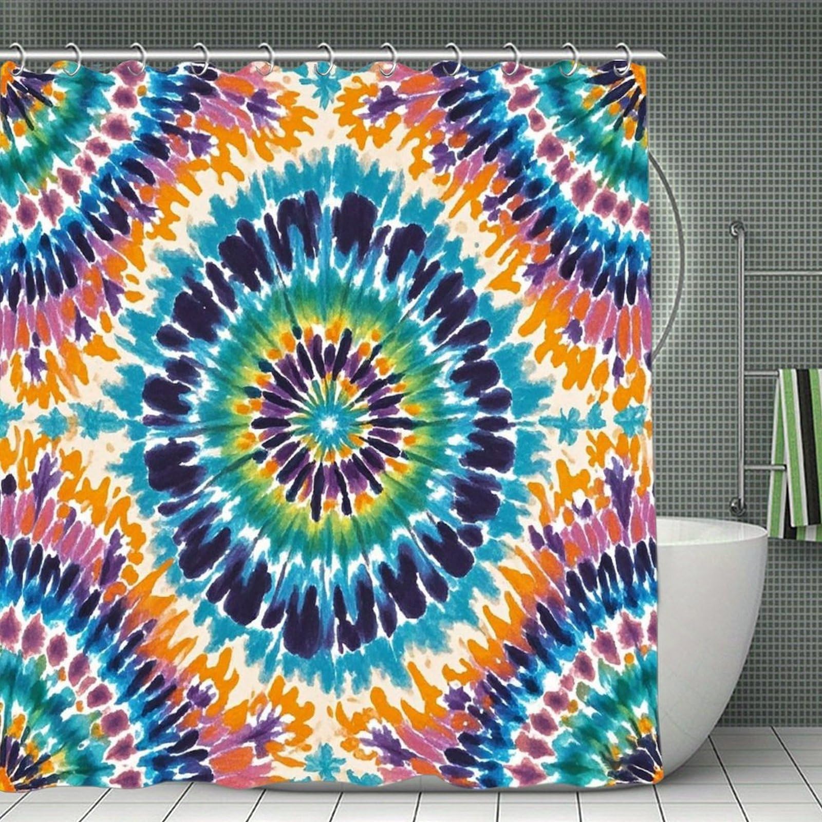 FekiLoot Tie Dye Pattern Shower Curtain with Hooks Modern Farmhouse Bathroom Curtain Waterproof Cloth Bath Curtains Cute Washable Blackout Privacy Curtains for Bathroom Bathtub 70.8"x70.8"