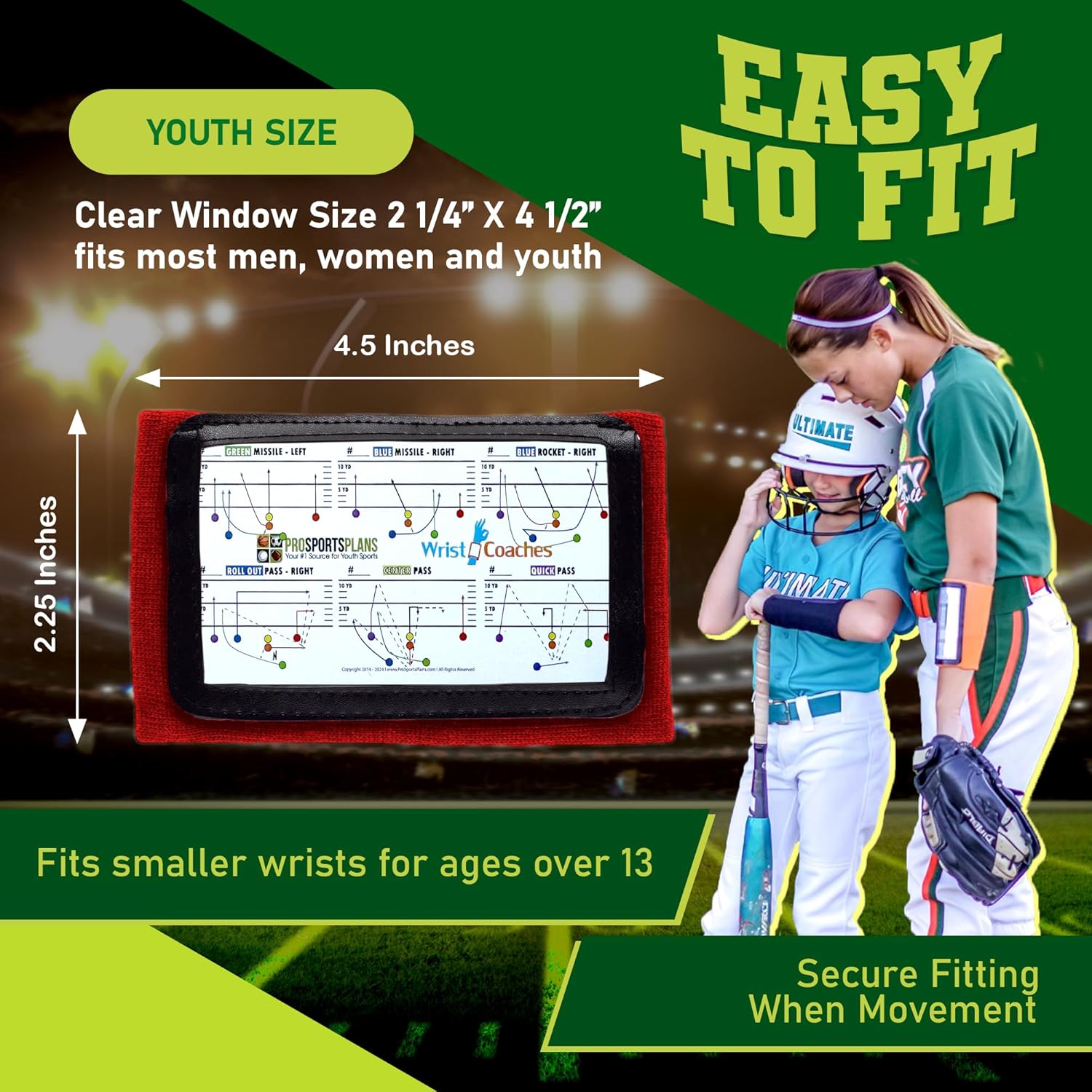 Football Play Wristbands - Youth Quarterback Gear - Wristband Playbook for Football and Softball Signs