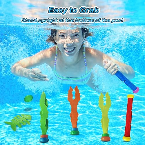 Miniatura 3 de Jasonwell Juguetes de buceo en la piscina, 31 piezas de juguetes de piscina para niños y adolescentes con anillos de buceo, palos de buceo, tesoros