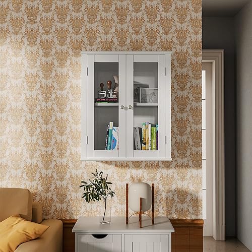 Miniatura 7 de JUMMICO Mueble de baño gabinete de medicina organizador de almacenamiento montado en la pared sobre el inodoro gabinete de pared de madera con 2