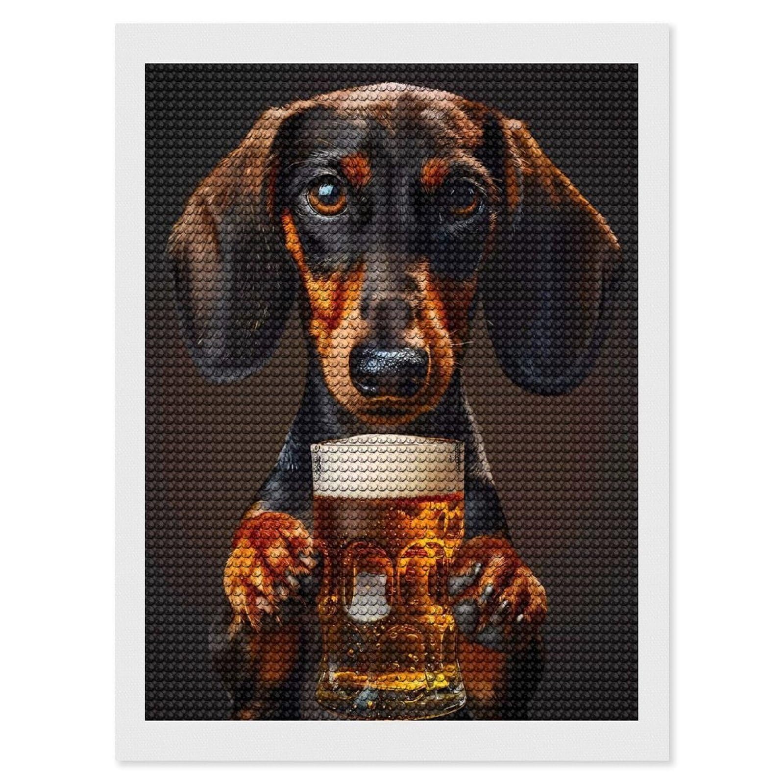 Junmoney Dachshund Beer Diamond Painting Kit 12"x16", Festive Craft Gift, Bedroom Decor, Full Kit Included, Creative Gift Idea