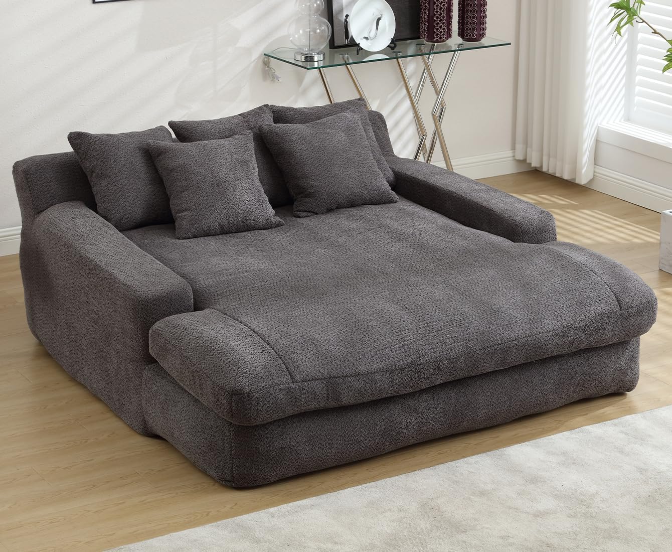 LinUtrend Oversized Chaise Lounge Chair, Chenille Loveseat