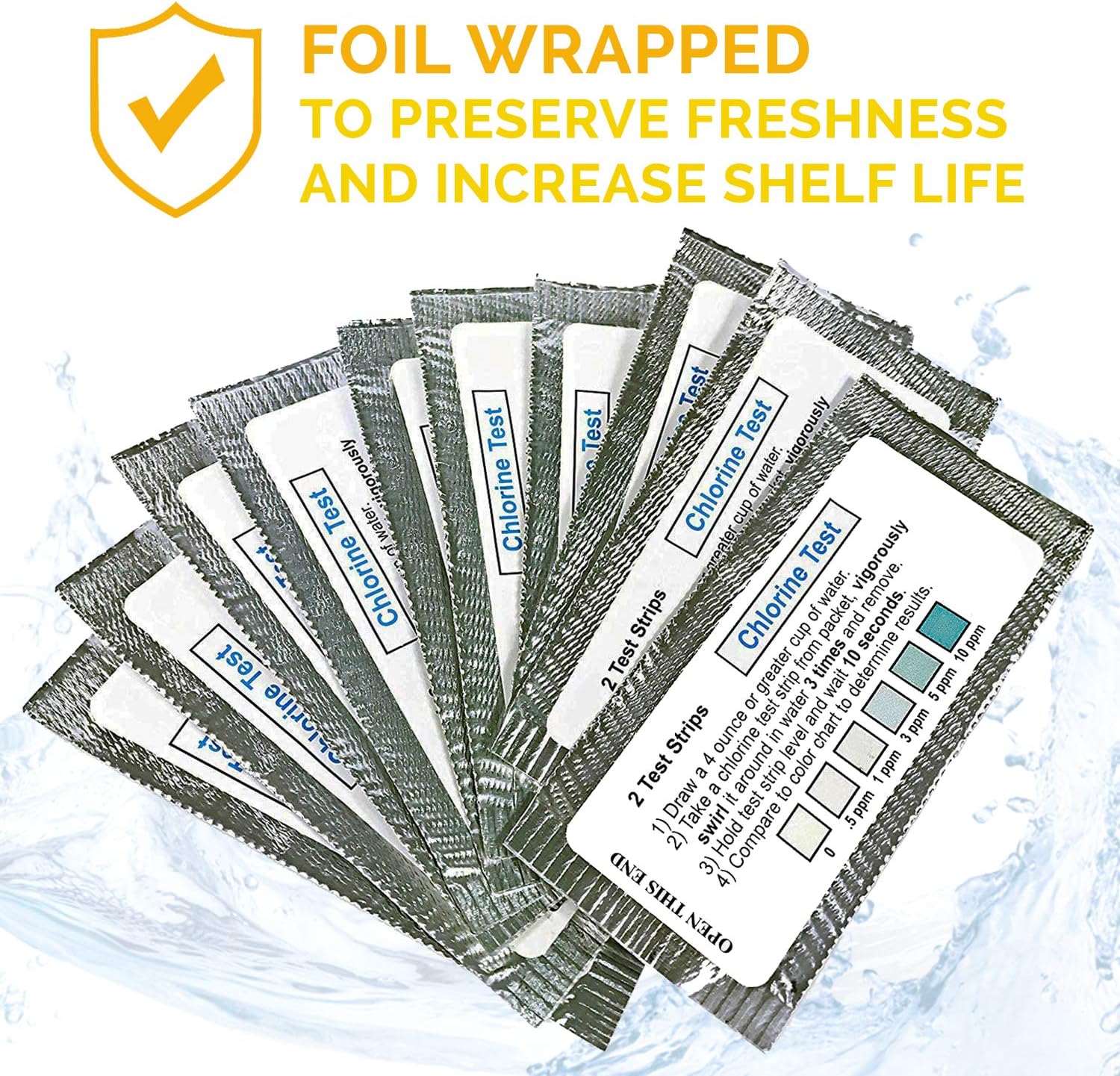 Easy Chlorine Test Strips - Results In Seconds - Foil Wrapped To Keep Fresh, 20 Strips : Health & Household