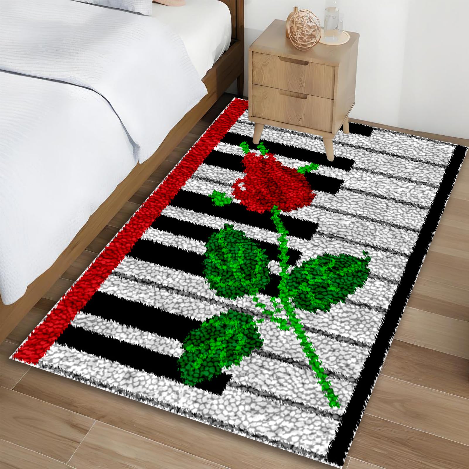 Zestaw haczyków zatrzaskowych dla dorosłych, szydełkowy dywan z haczykiem na haczyki, DIY dywan zestaw do haftowania dla początkujących, zestaw do haftowania DIY dywan, haft krzyżykowy 80 x 115 cm