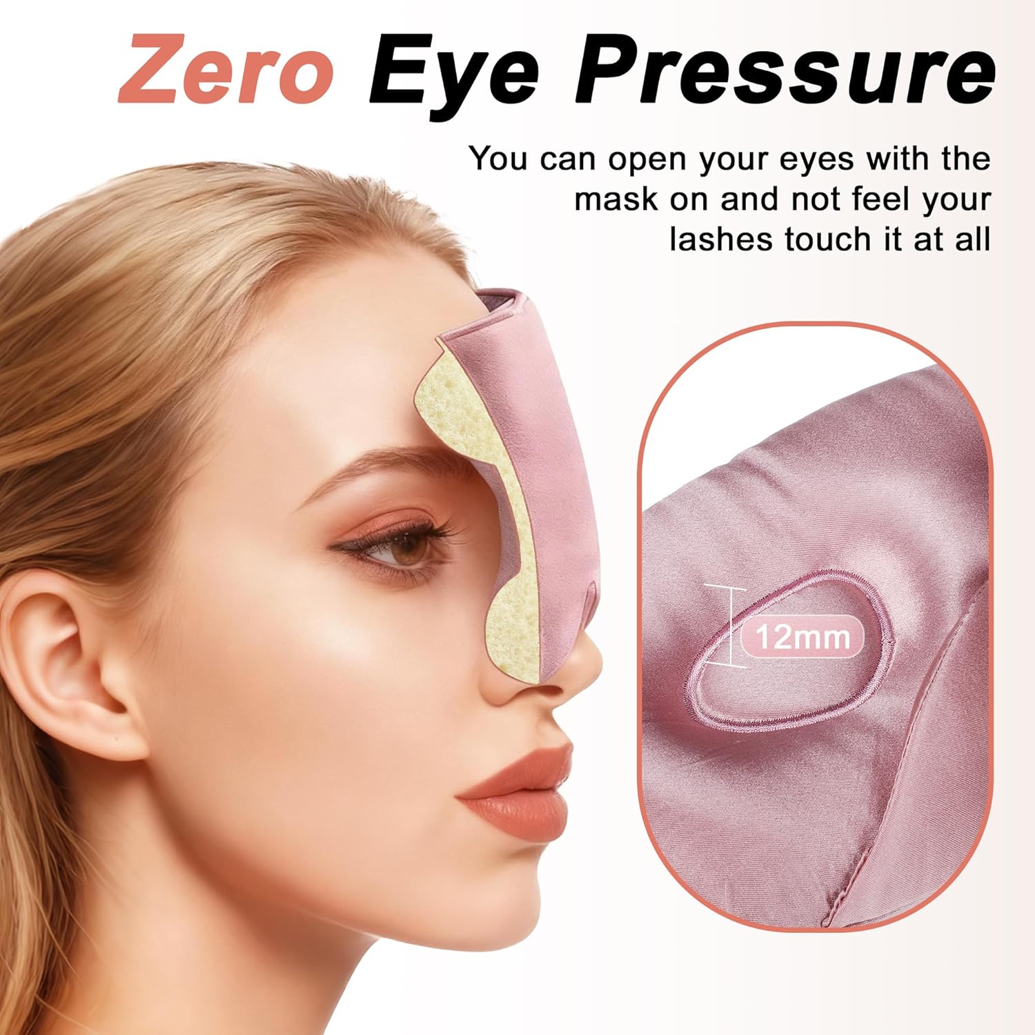 VOCOSTE 22 Momme Pure Silk Sleep Mask with Travel Pouch, 3D Contour Adjustable Blindfold for Side Sleepers, Eye Mask Locks Light for Sleeping, Bean Pink - Image 2