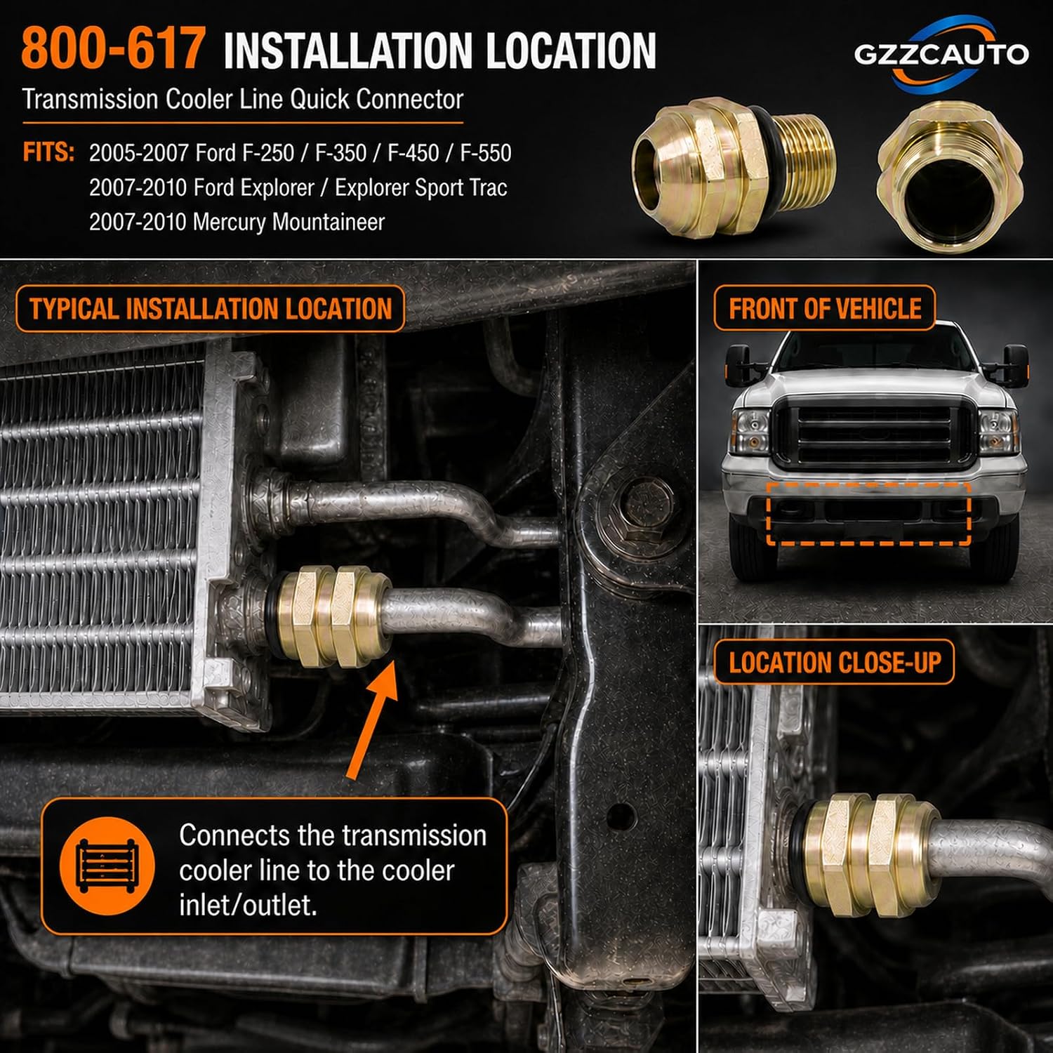 Radiator Transmission Oil Cooler Line Fitting for Ford F250 F350 2005-2007