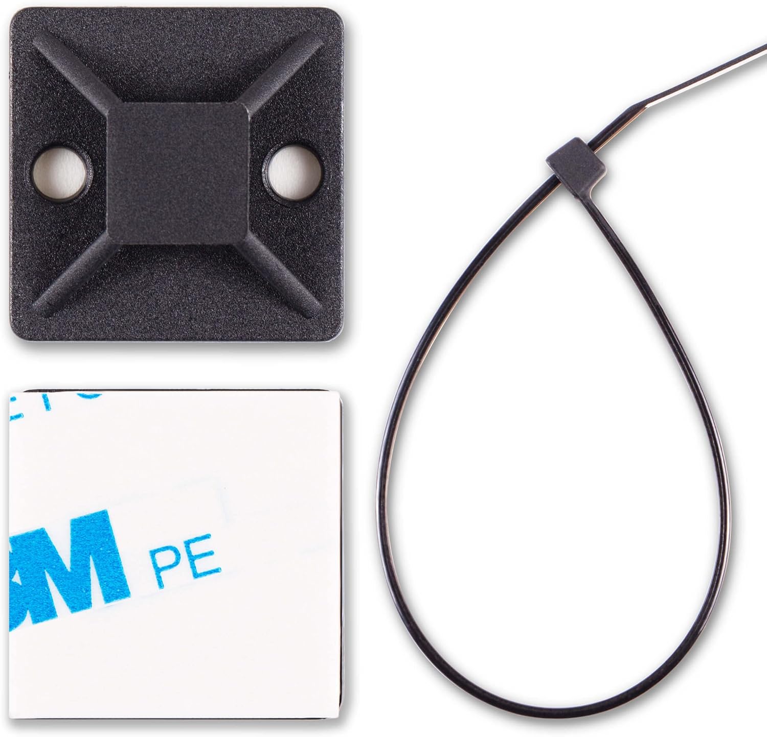 Cable Tie Mounts, Adhesive-Backed, 1 Inch, for Cable Management, Cable Tie Anchors, 100 Pack, Black