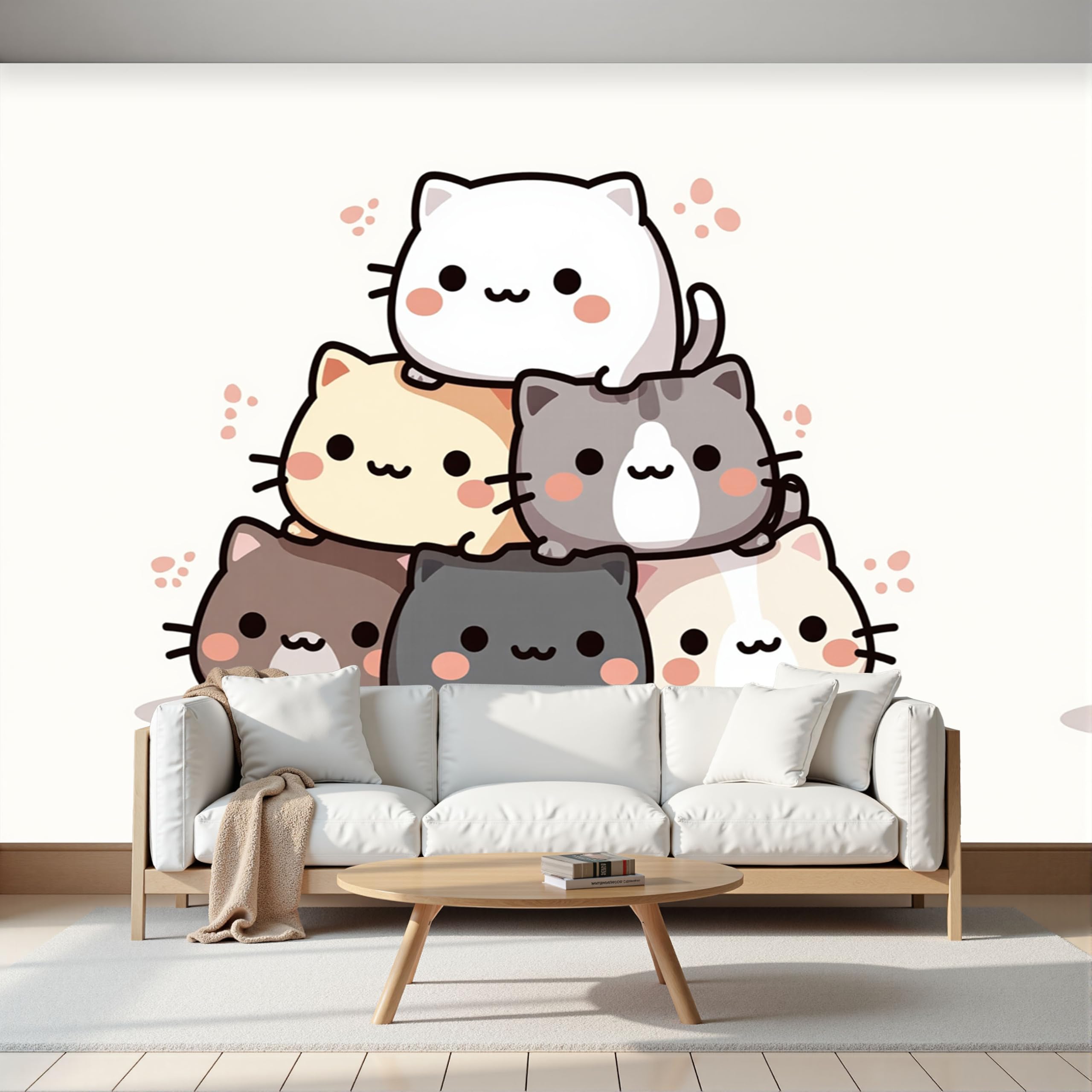 Papier peint panoramique chat mignon empilé chambre enfant 300x210