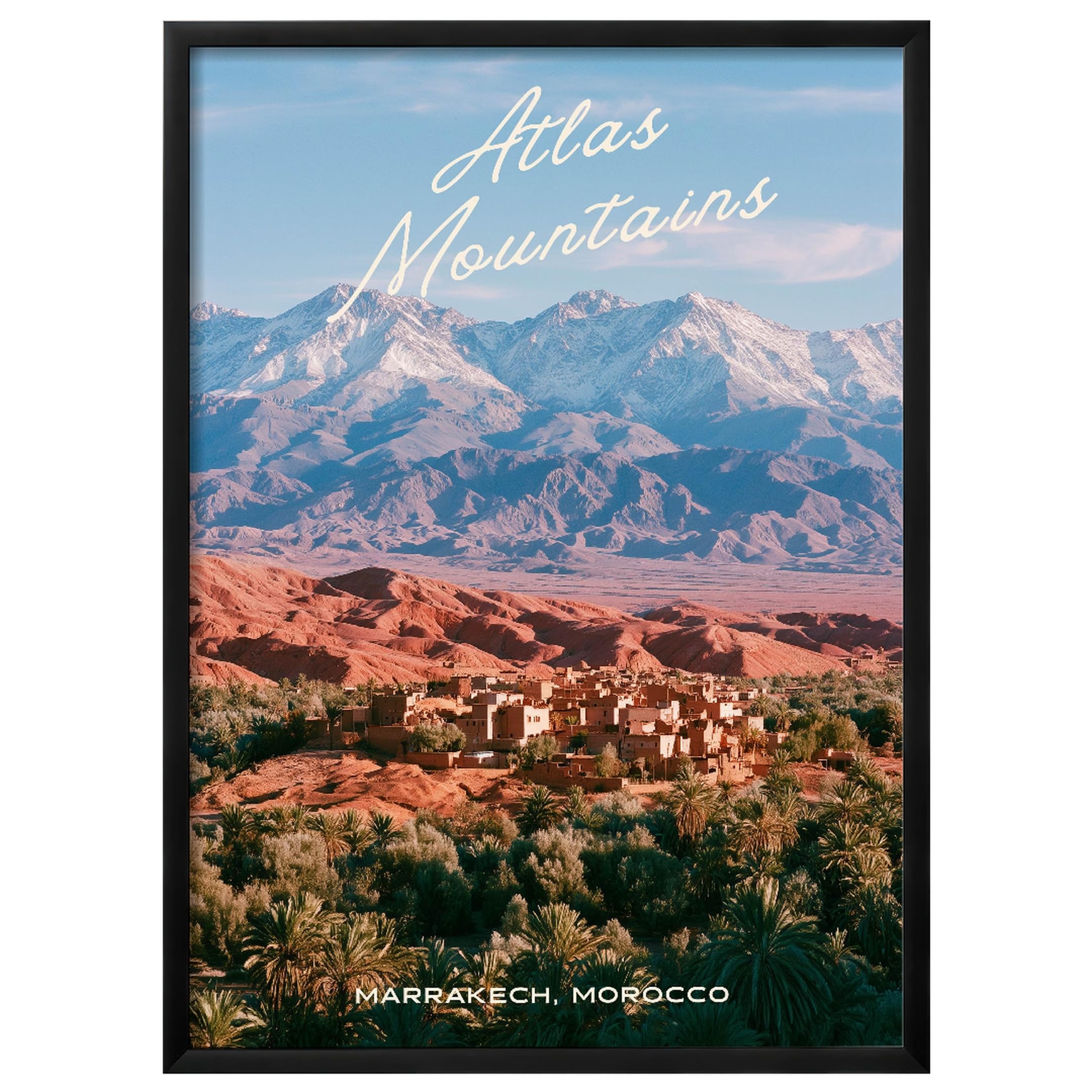 WallBUddy Atlas Mountains Wandkunstdruck | Ma (30 x 40 cm, Schwarz gerahmt)