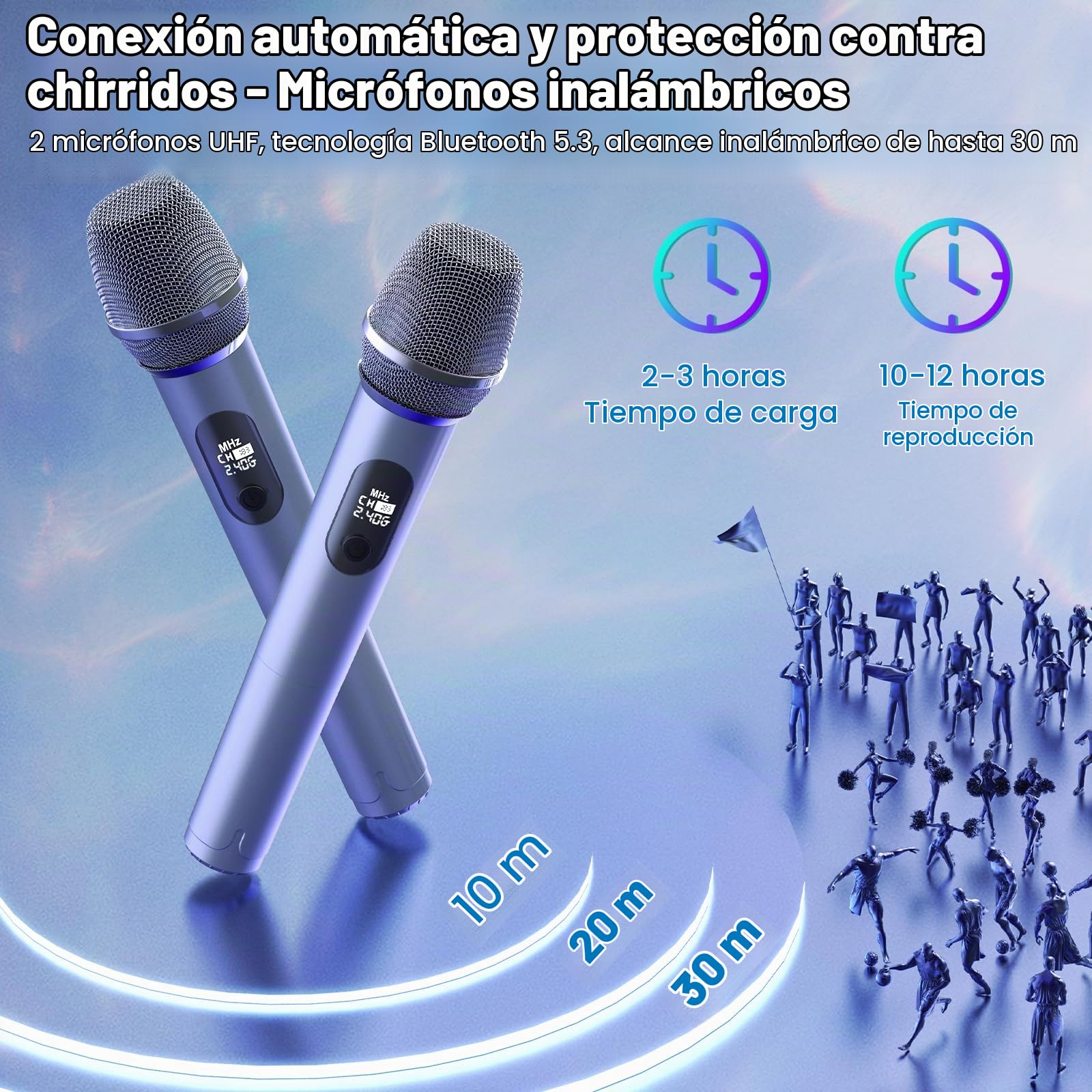 HWWR Karaoke 2 Micrófonos Inalámbricos, Altavoz Karaoke Profesional Bluetooth 5.3, RGB Luces, IPX4 Impermeable, Karaoke Portátil con TF/USB/AUX/TWS para Fiestas, Adultos y Regalos