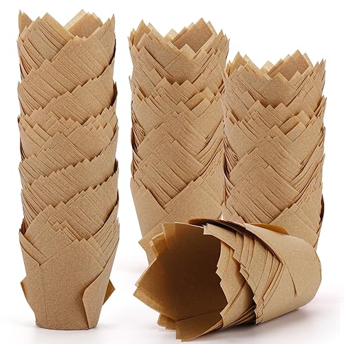 600 Pcs Tulip Muffin Liners Brown Cupcake Liners for Baking,