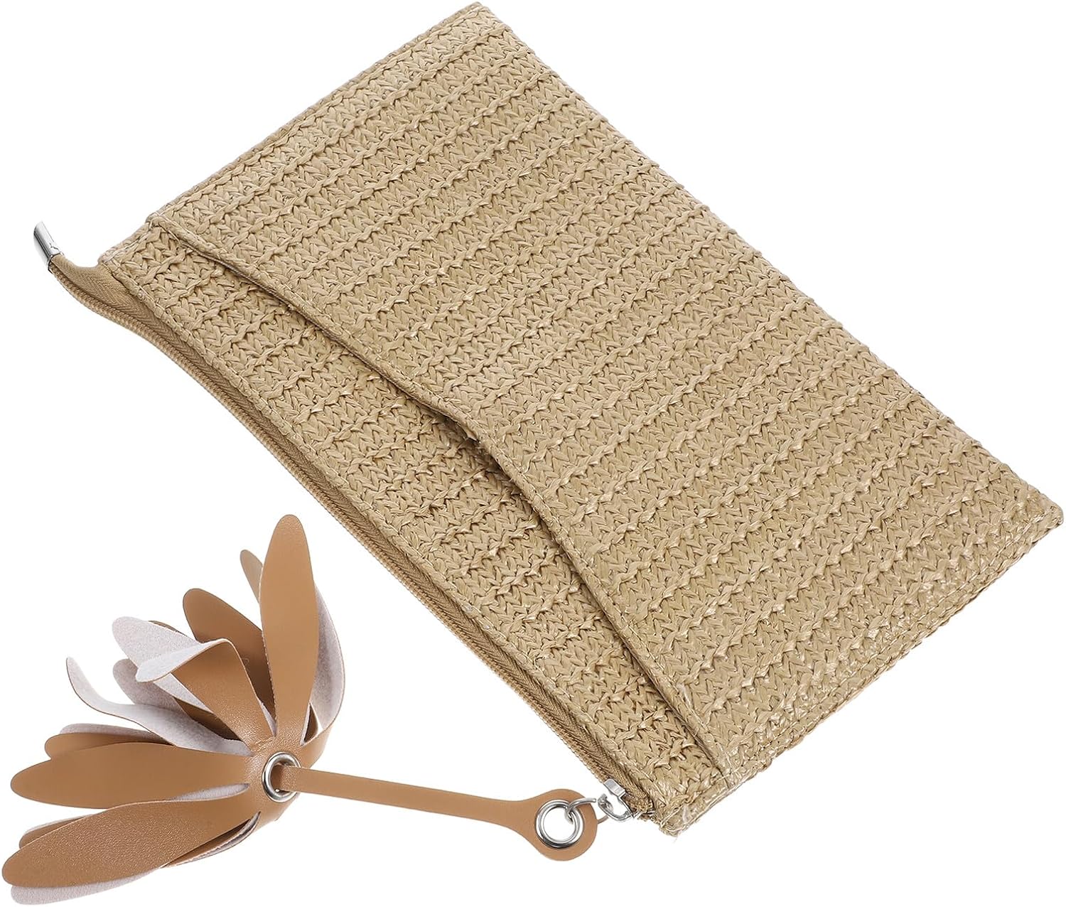 Women Straw Clutch Bag Small Woven Handbag Holiday Purse Handheld Beach Bag with Zipper for Women
