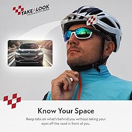 Take A Look Cycling Mirror with Carry Case - Low-Tech Rearview Mirror for Bikes - fits Helmet & Sunglasses - Shatter-Resistant Polycarbonate Lens, Anti-Vibration Stainless-Steel & Brass, (Left-Side)