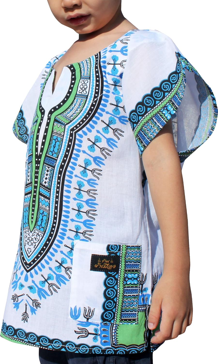 RaanPahMuang Brand Thin Gauze Saloo Cotton Childs Dashiki Boubou Kaftan Shirt