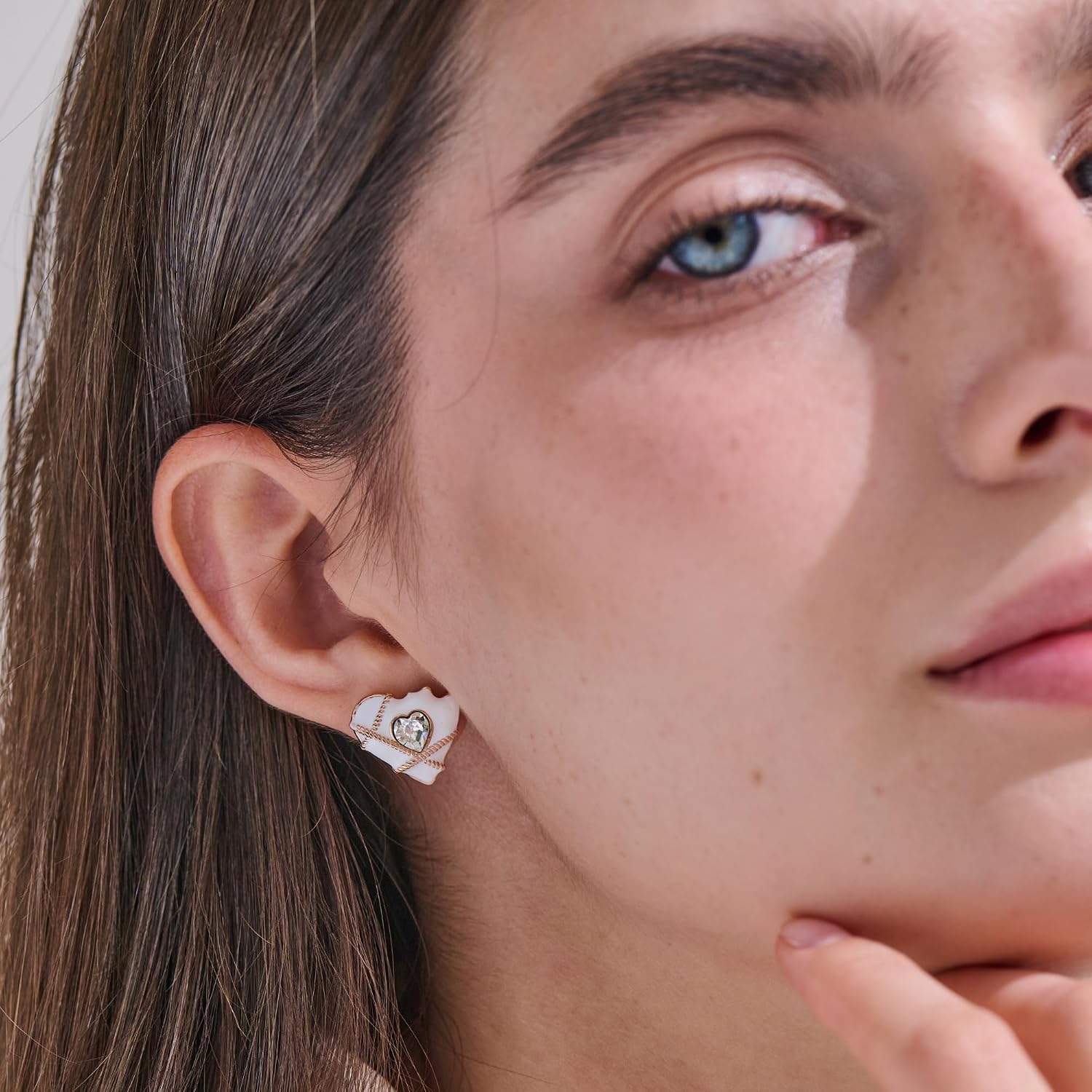 AllenCOCO 14K Rose Gold Plated S925 Sterling Silver Stud Earrings for Women, Dainty Irregular Heart Love Earrings Pearl Dangle Heart Earring Hypoallergenic Jewelry Gifts for Women Girls Red Blue White