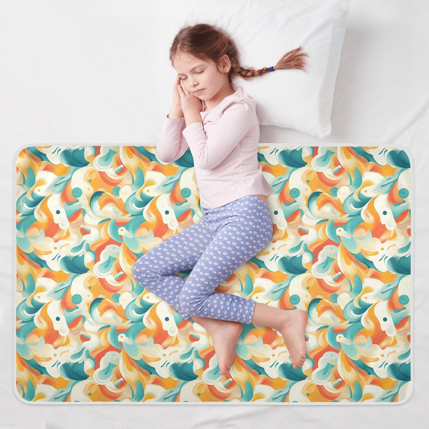 Modern Anstract Colorful Art Cloud Extra Large Resuable Toddler Mattress Pads Waterproof Washable Sheet Cover Underpads Slip-Resistant Bed Liners for Baby Boys Girls , 52" L x 34" W