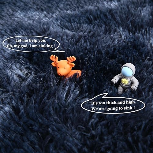 Miniatura 4 de GAOMON Alfombra de área de 8 x 10 pulgadas, teñido anudado, color azul marino, alfombra mullida para sala de estar, alfombra de pelo largo para