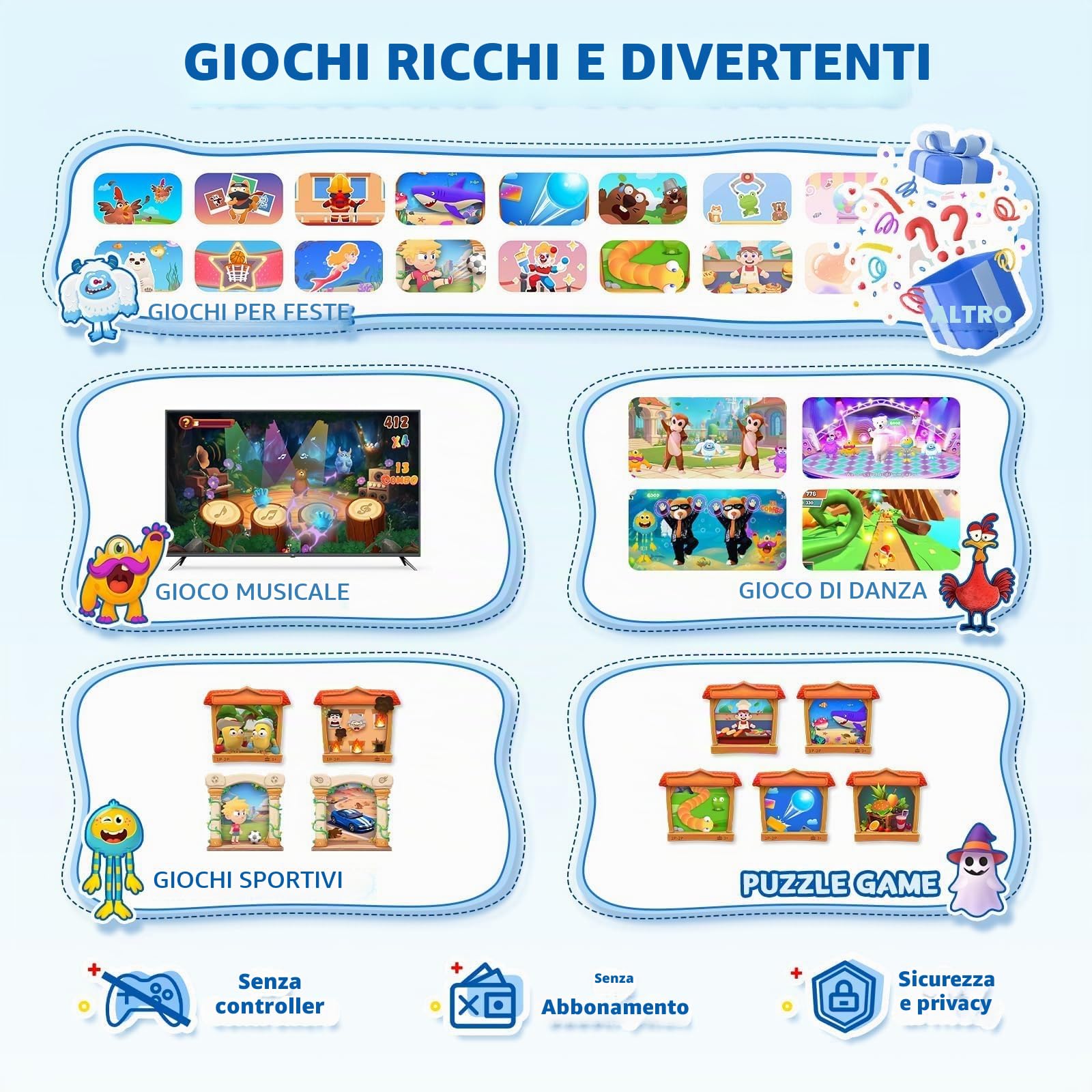MotionX Console di Giochi a Sensore di Movimento, console interattiva per videogiochi con fotocamera HD, 2 giocatori, 51+ giochi, Senza Abbonamento, Regali per Bambini e Bambine dai 3 Anni in su
