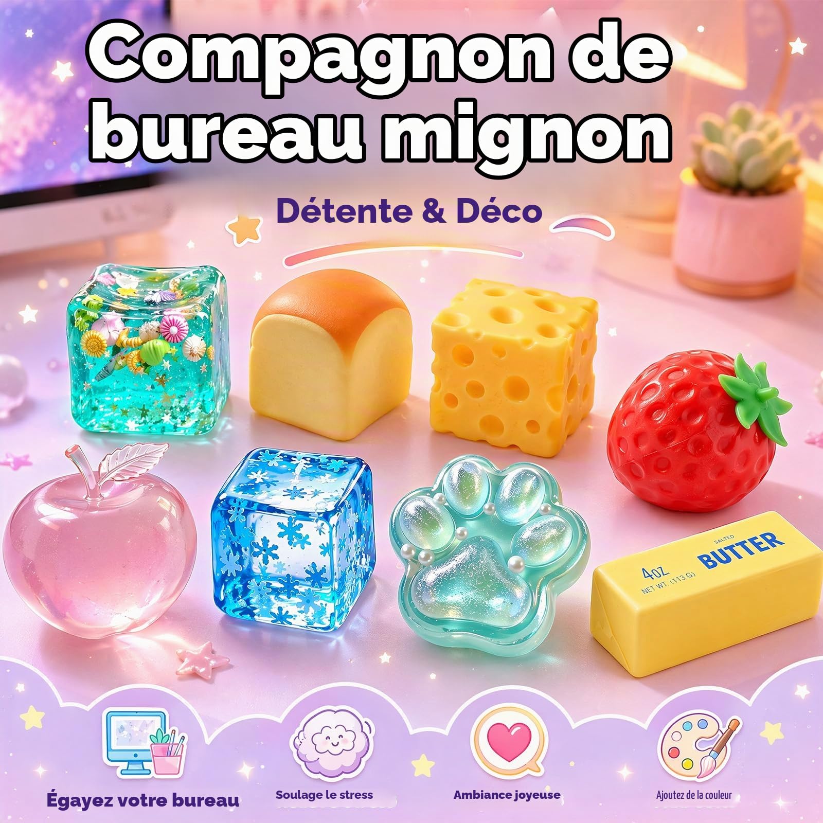 8PCS Squishy Fun Box Set Butter,Fraise,Cheese,Taba