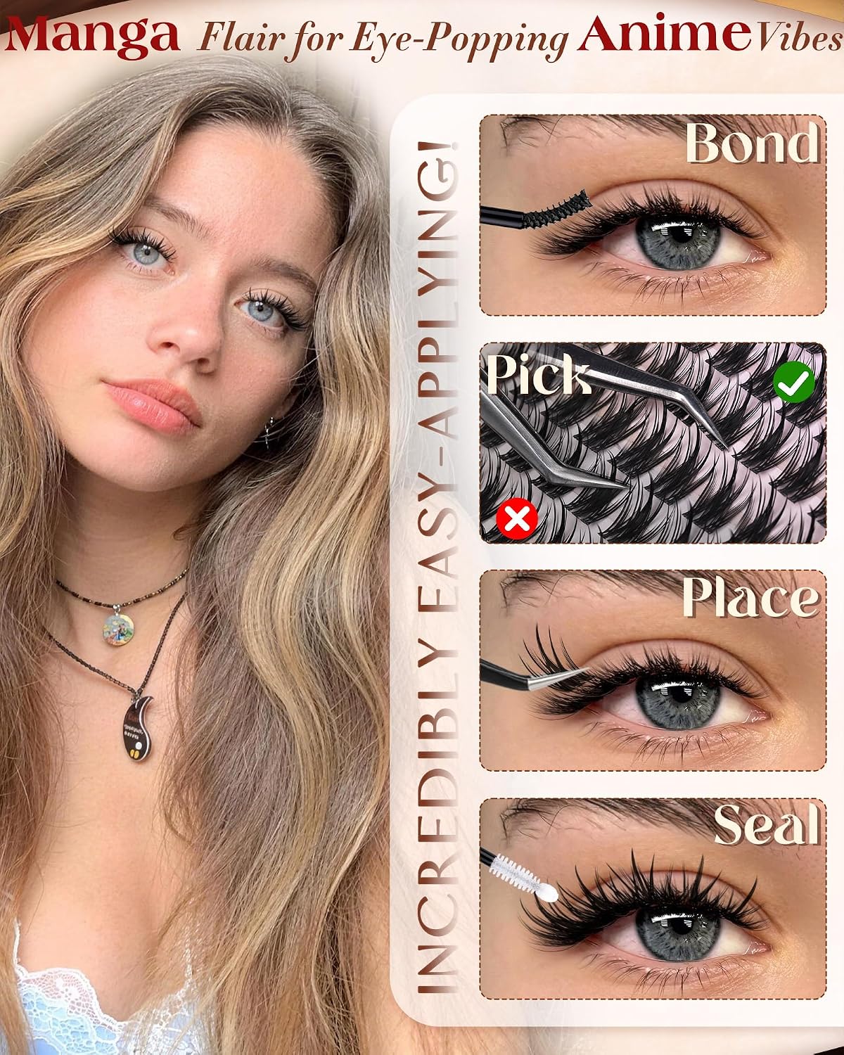 Wispy Lash Clusters Natural Manga Lash Clusters Anime Cluster Eyelash Extensions Fairy Spiky Individual Lashes C Curly Wet Look Lash Extensions with Invisible Band Beginner Friendly 8-16MM by zenotti image 5