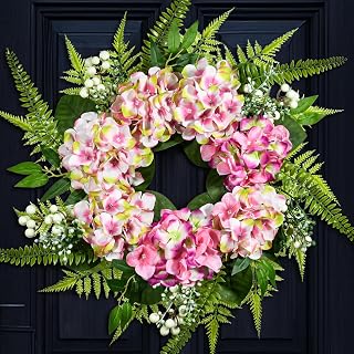 25inche Hydrangea Wreath for Front Door, Home and Kitchen, Summer Wreath Wall Window Decorative for Outdoor Indoor