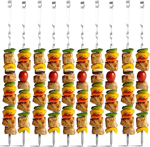 Miniatura 2 de Antallcky Paquete de 12 brochetas de Kebab para barbacoa de acero inoxidable de 23.5 pulgadas, resistentes, grandes, anchos, reutilizables, con