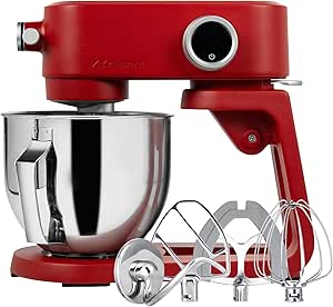 Stand Mixer Heavy Duty - All Metal Kitchen Standing Mixer 5.3 Quart with 4 Stainless Steel Attachments, DC Motor & Multifunctional Power Hub, 8-Speed & Timer, Lower Noise (Red)