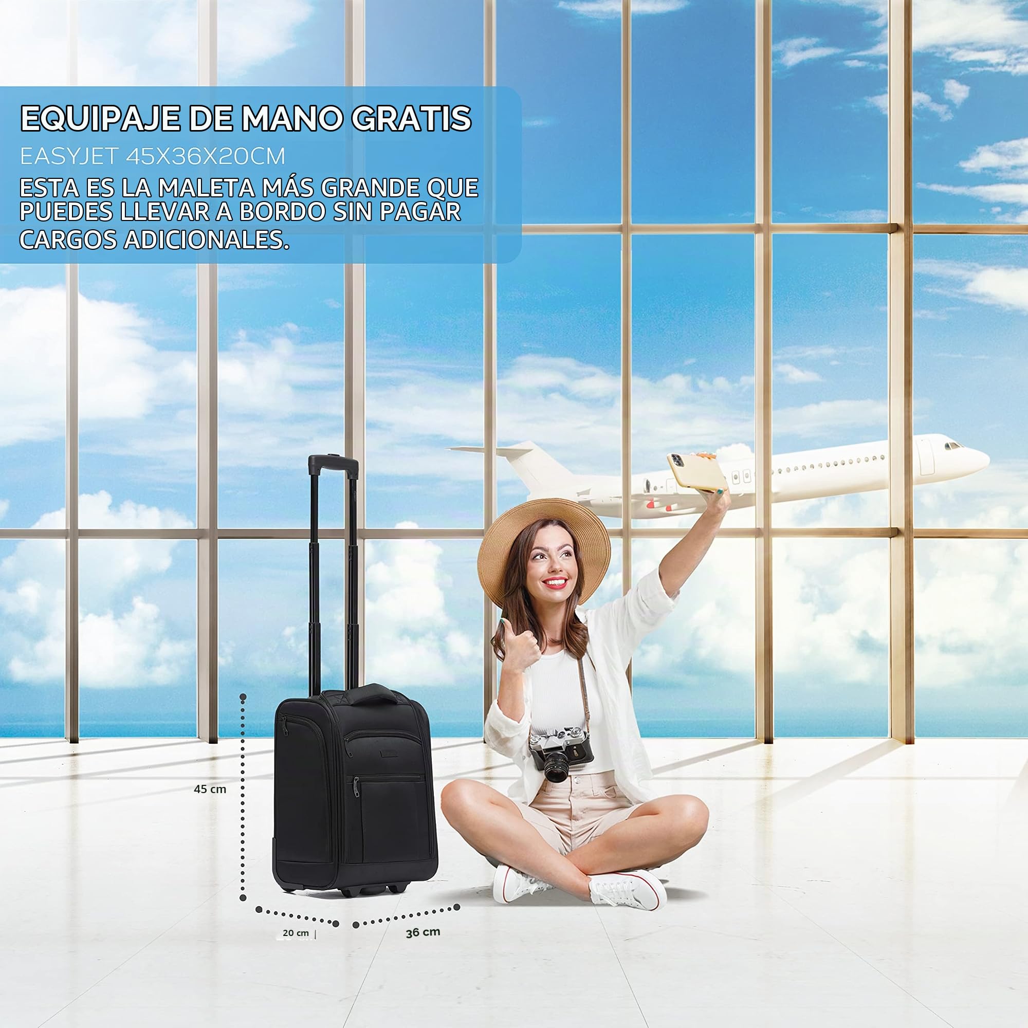 Flight Knight Maleta de Mano Bajo Asiento Embarque No Prioritario easyJet 45x36x20-2 Ruedas - Maleta de Cabina de Tela Suave, Ultraligera y Duradera