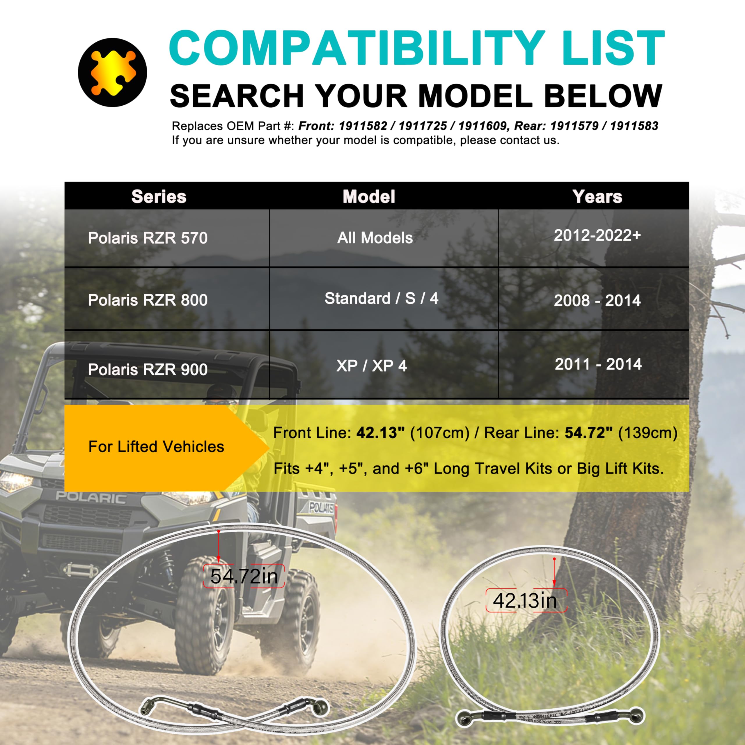 Extended Front & Rear Brake Lines For Polaris RZR 800, 900, 570 Models – Happy19star 1068 - View #5