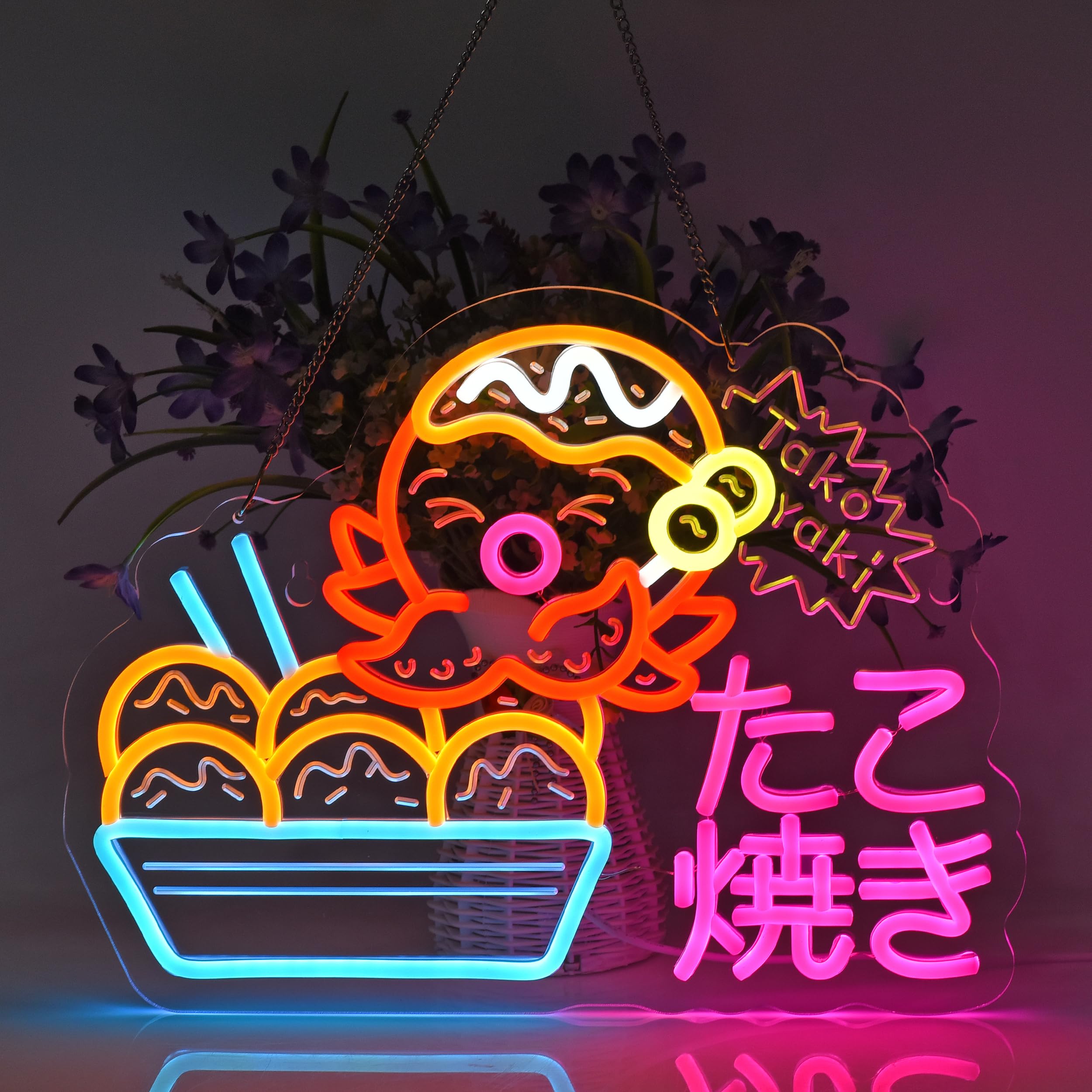 Takoyaki Pannello Neon da appendere per catering, negozio, bar, mercato, panetteria, caffè, feste, decorazione per la casa, alimentazione USB, ultra luminoso, 40 x 30 cm