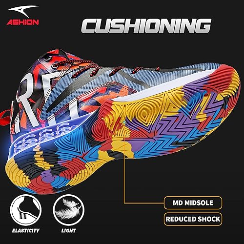 Miniatura 3 de ASHION Zapatos de baloncesto para hombre, tenis de baloncesto medios, antideslizantes, para entrenamiento con amortiguación al aire libre