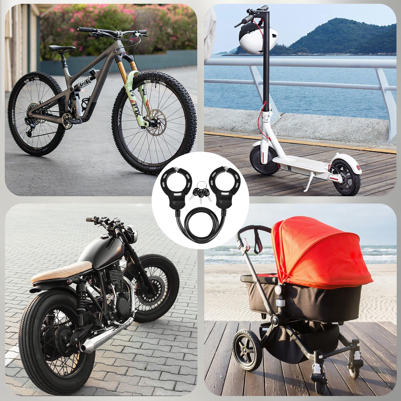 Lucchetto Monopattino Elettrico, Lucchetto Bici, 120CM Catena Monopattino Elettrico, 14MM Cavo Serratura a Chiave con Manette, Lucchetto Bicicletta Antifurto per Passeggino, Scooter, Biciclett