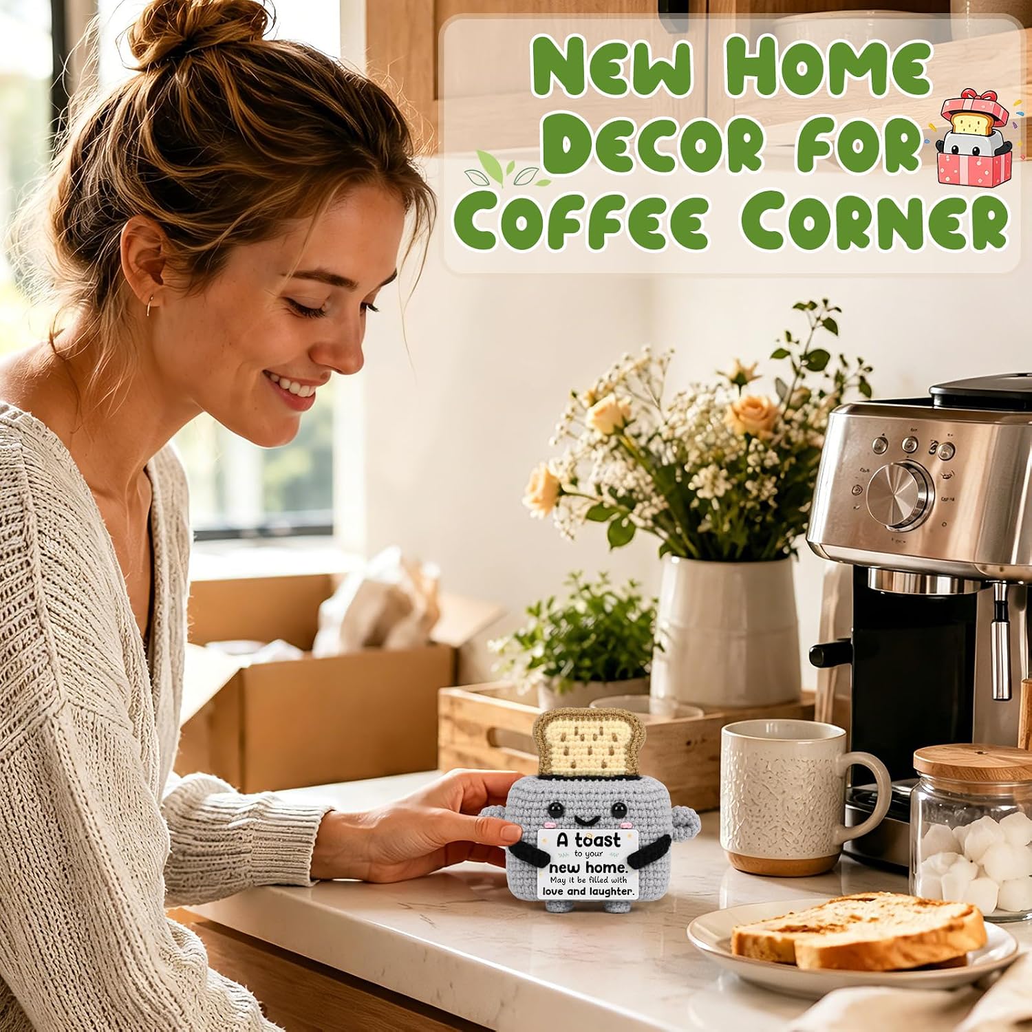 Xinezaa House Warming Gifts New Home New Apartment for Women Men Toaster | Kitchen Items for Friend Sister Girlfriend Mom, Funny Small Handmade Crochet Toast, Welcome Home Decorations, Home Essentials