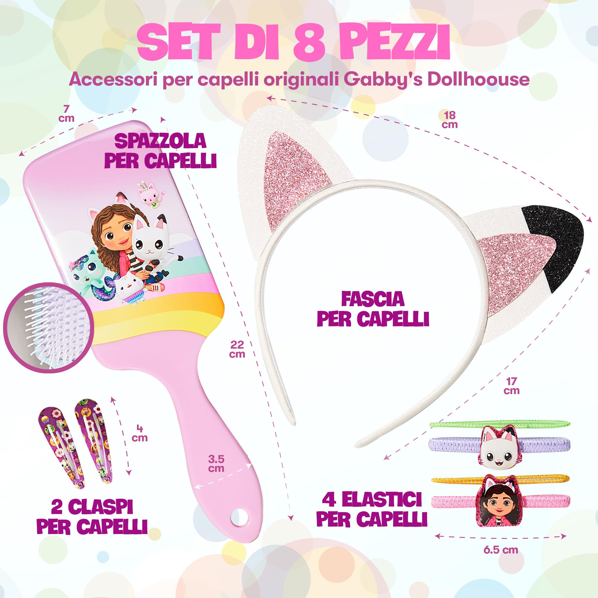 GABBY'S DOLLHOUSE - Gabby Gatto e Casa Magica - Gatto Bambina - Kit Accessori per Capelli - Spazzola, Cerchietto di Gabby, Orecchie, Costume - Idea Regalo per Ragazza