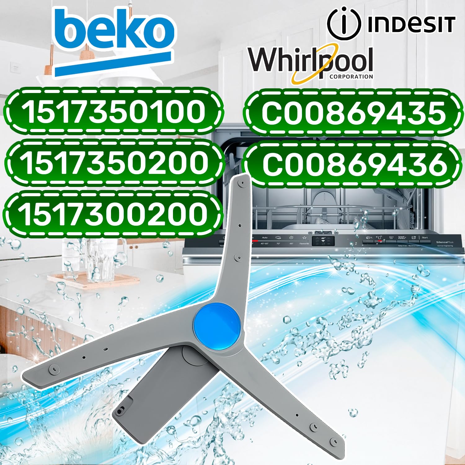 Aspersor Inferior para Lavavajillas con Código Original 1517350100 1517350200 1517300200 para Beko para Arcelik para Grunding C00869435 C00869436 para Whirlpool - Garantía de 5 Años - ONIX TECH