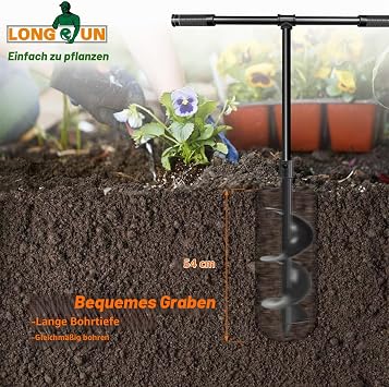 LONGRUN Hand Earth Drill Hand Drill Earth Drill 150 mm x 960 mm Earth Hole Drill Garden Drill Plant Drill Pile Drill Made of Manganese Steel Flower Planters Auger for Plants Holes Digging