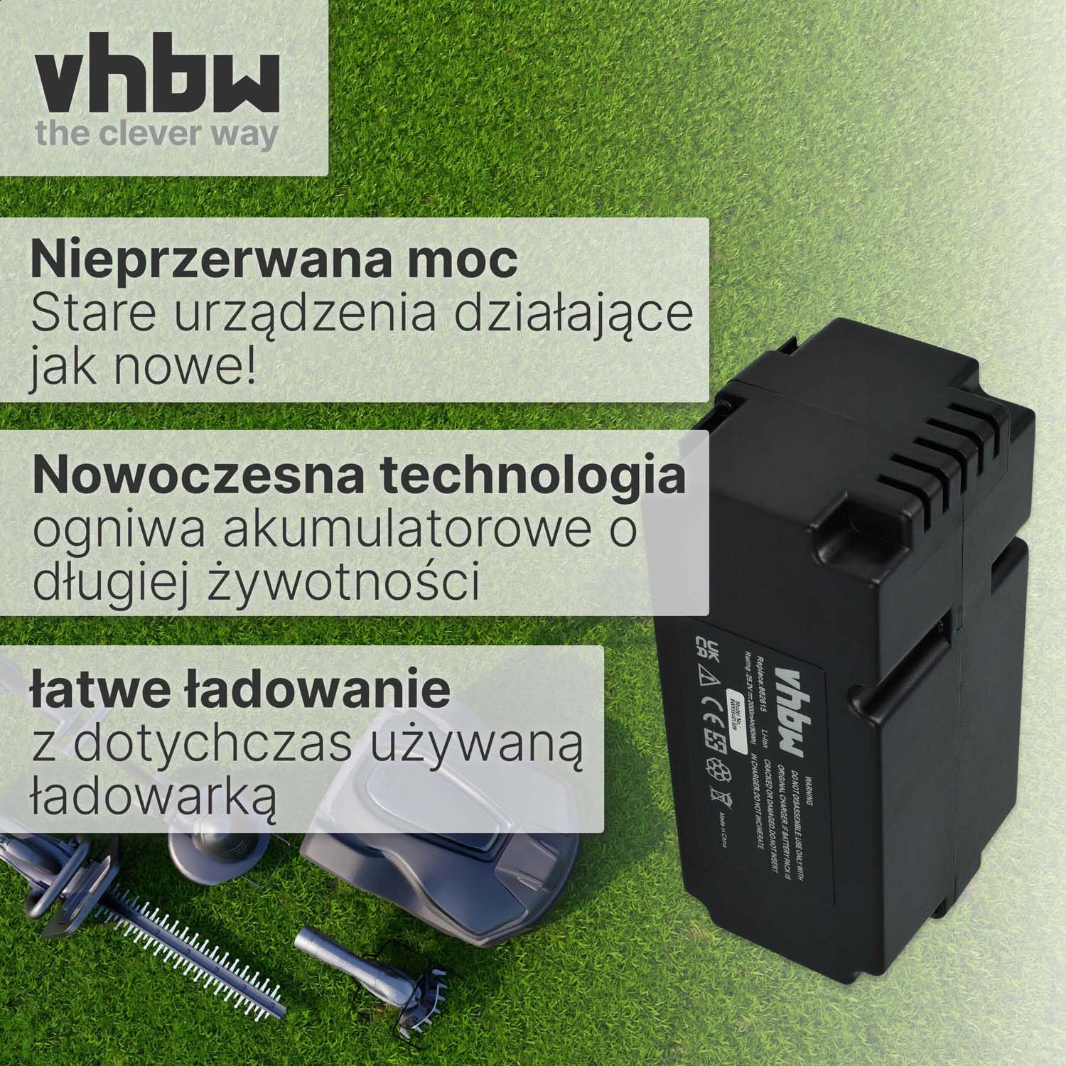 vhbw Bateria zamienna do 862601 | 862615, 862617, 862618, 0862622, 0862622001 do kosiarek automatycznych (2000 mAh, 25,2 V, litowo-jonowy)