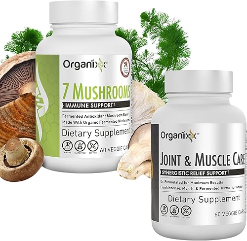 Organixx Suplemento orgánico de hongos 7 hongos (60 cápsulas vegetarianas) y cuidado articular y muscular (60 cápsulas)