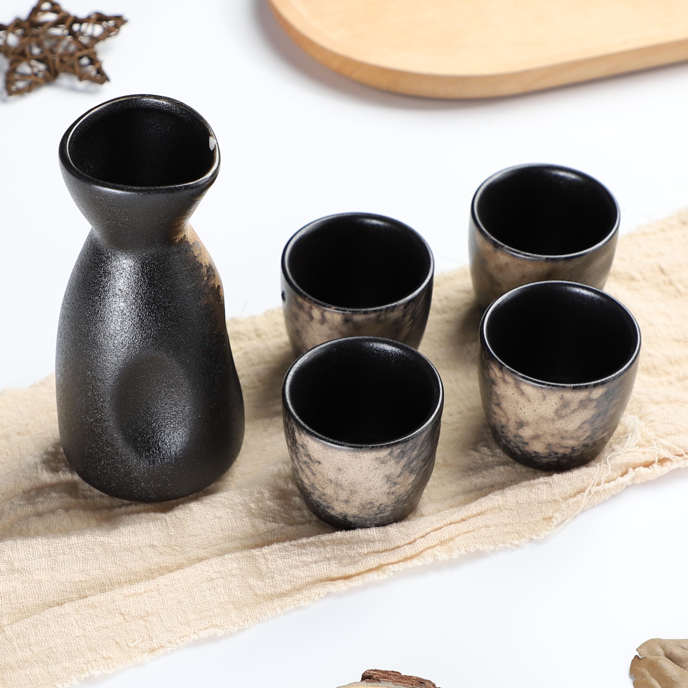 Set à saké avec gobelet et pot à vin, en porcelaine, pour chauffe-eau, 1 pot à saké, 4 gobelets à saké (B1)