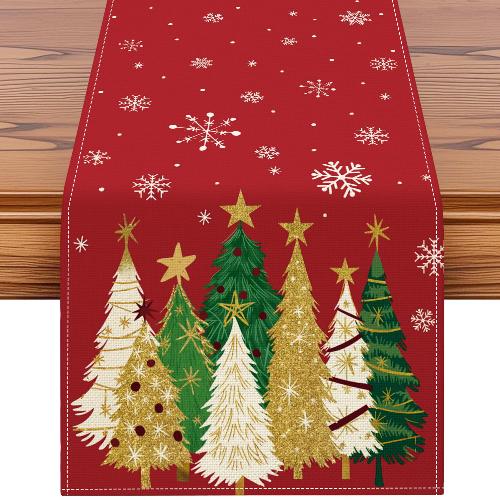 Artscope Snowflakes and Christmas Tree Table Runner, Xmas Seasonal Winter Holiday Kitchen Dining Table Decoration for Home Party Decor 40x180cm (Red)